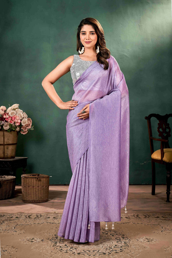 Purple Silk Crush Crush Saree